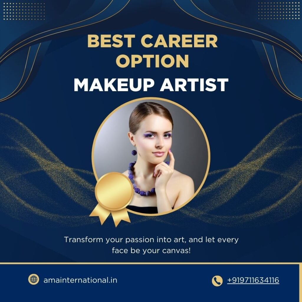 Best career option makeup artist with a photo of a woman wearing makeup and jewelry.